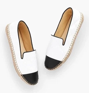 Talbots Izzy Alpargatas Acolchadas Cuero Napa Suave Planas Blanco Negro Talla 9.5 - Imagen 1 de 11