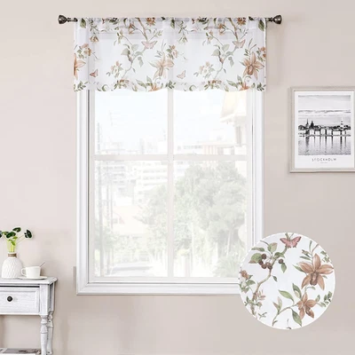 Cenefa de cortina transparente floral topo cereza estampado mariposa bolsillo de varilla de gasa Foto 1 de 4