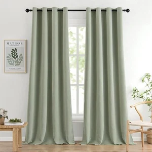 Light Blocking Drapery Set Of 2 Window Panels Sage Green 96 Inches Grommet - Picture 1 of 2