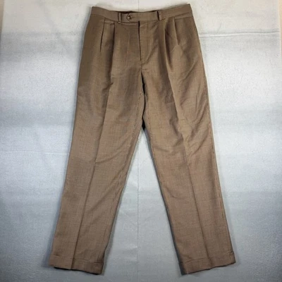 Calça plissada masculina Lauren Ralph Lauren 34x32 marrom 100% lã algemada Houndstooth - Imagem 1 de 4