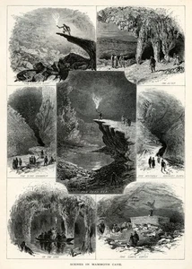 Mammoth Cave Kentucky Scenes, Historic America 1872 Antique Engraving - Picture 1 of 4