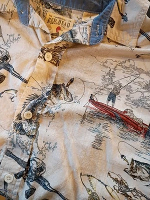 Camisa RedHead Para Hombres L Marfil Abotonada Todo Boca Grande Lubina Caña de Pescar Barco Foto 1 de 4