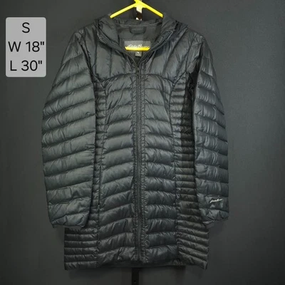 Eddie Bauer Mujer S Abrigo Abombado Negro Capucha Largo Parka Chaqueta Ligero Foto 1 de 4