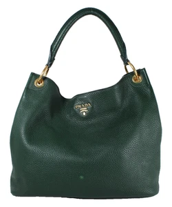Bolso de Hombro Hobo Grande Prada Hunter Verde Vitello Daino Cuero Logo Dorado - Imagen 1 de 16