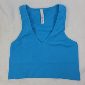 Athleta Women Aurora Large Crop Rib Tank Top V Neck Workout Santorini Blue - Picture 1 of 5