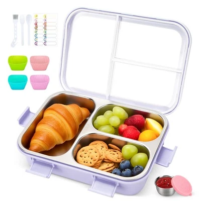 Kids Stainless Steel Lunch Box, 3 Compartments Leakproof Metal Bento Lunch Bo... - Image 1 of 4