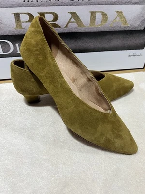 Madewell замши горчицы оливковой кожи Etta заостренный низкий каблук насосы размер 9,5 - Изображение 1 из 4