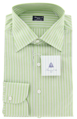 Camisa a Rayas Finamore Napoli Verde Blanco, Azul - Calce Ajustado - 16/41 Foto 1 de 4