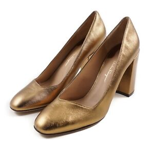 Salvatore Ferragamo 'Arezzo 85' Gold Leather Pump Heels 8B NIB $675 Shoes
