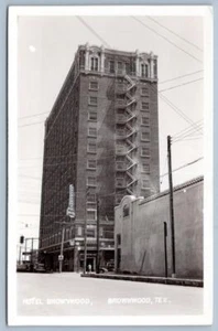 RPPC HOTEL BROWNWOOD TEXAS 12 FLOORS FIRE ESCAPE BRICK BUILDING REAL PHOTO PC - Picture 1 of 2