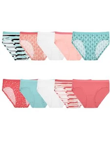 Girls' Cotton Hipster Underwear 10 Pack - Fashion Assorted 10 - Picture 1 of 4