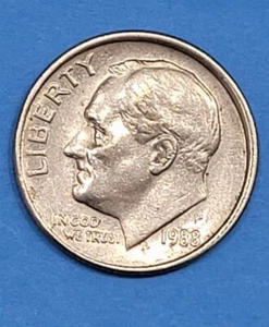 1988-P Roosevelt Dime Double Struck. Collar Clash, Off-Center Strike. - Picture 1 of 9