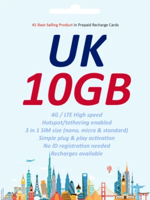 UK Travel - UK 3 network 15 days 10GB prepaid data SIM card Best Value - Image 1 of 2