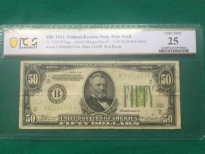 1934 New York $50 Federal Reserve Note (Yellow-Green)  Seal PCGS 25 Very Fine - Picture 1 of 6