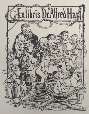 Original Exlibris Dr Alfred Harf Heinrich Zille Strichätzung Berlin 1922 im Buch - Bild 1 von 4