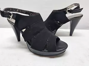 Rampage Natalee Womens Size 8.5 Black Open Toe Pumps 3.5" Cone Heels Slingback - Picture 1 of 10