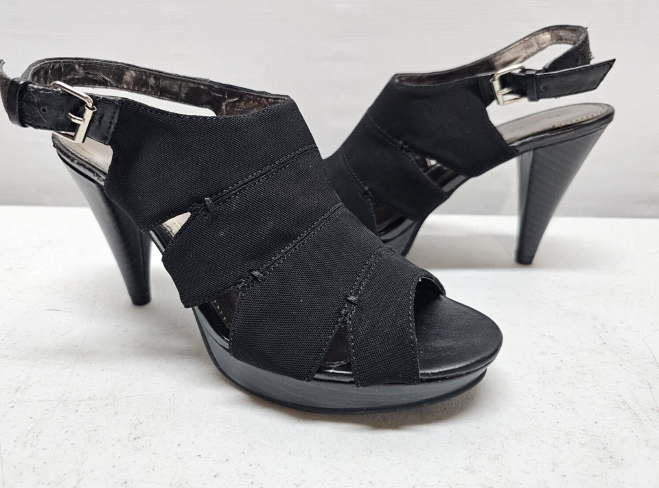 Rampage Natalee Womens Size 8.5 Black Open Toe Pumps 3.5" Cone Heels Slingback - Image 1 of 4
