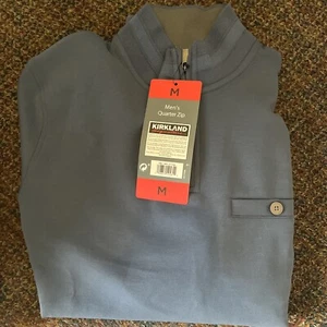 Kirkland Signature Mens 1/4 Quarter Zip Pullover MEDIUM Long Sleeve BLUE Sweater - Picture 1 of 3