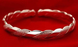 "Brazalete/pulsera abierta ""Cuerda retorcida"" enchapada en plata 925" en oro blanco - Imagen 1 de 5