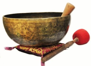 Mejor Mantra de Meditación 11" Tallado Cuenco de Canto, Grabado Arte Tibetano Cuenco de Canto - Imagen 1 de 3