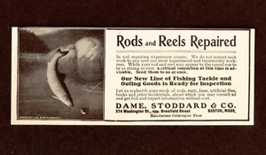 Anuncio de reparación de cañas y carretes 1905 aparejos de pesca Boston impresión antigua AD - Imagen 1 de 2