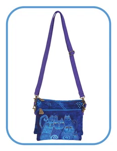 Laurel Burch LB6551C Indigo Cats Canvas 9"x7" Crossbody Bag~2 Piece~Front Pouch - Picture 1 of 1