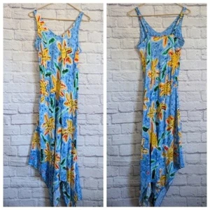 Vintage Jams World Kiyoshi Sunflower Dress XS Blue Yellow Floral Hawaiian Rayon - Picture 1 of 5