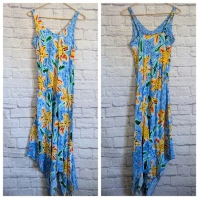 Vestido Vintage Jams World Kiyoshi Girasol XS Azul Amarillo Floral Hawaiano Rayón Foto 1 de 4
