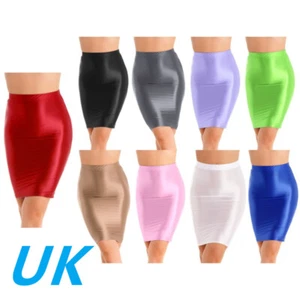 AU Womens High Waist Glossy Pencil Skirt Stretchy Casual Bodycon Dance Skirts - Picture 1 of 113