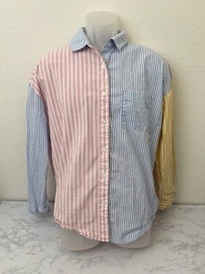 Aeropostale Button Up Hemd Herren M Langarm Navy Baumwolle Colorblock Gestreift C1 - Bild 1 von 5