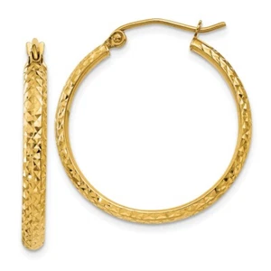 Real 14kt Yellow Gold Diamond-cut 2.8x25mm Hollow Hoop Earrings - Picture 1 of 6