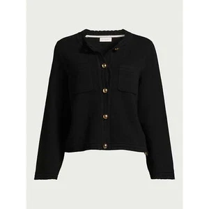 Free Assembly Cardigan Sweater Women’s Size M Black Long Sleeve Chest Pockets - Picture 1 of 6