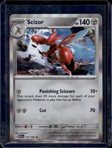 Scizor SV03: Obsidian Flames Pokémon #141/197 Holo Raro Casi Nuevo+ - Imagen 1 de 2
