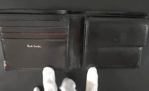 Paul Smith Black Leather Card Holder Medium Wallet Designer Bifold - Picture 1 of 8