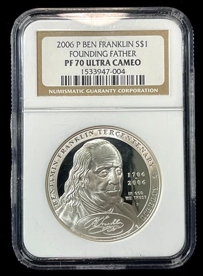 2006-P BEN FRANKLIN FOUNDING FATHER SILVER PROOF ULTRA CAMEO NGC PF70UCAM-(3960X - Image 1 of 4