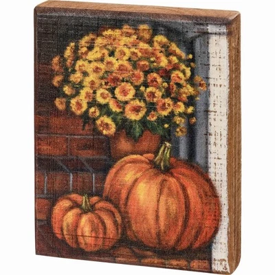 Primitives By Kathy Porch Steps and Pumpkins Wood Sign 5" x 4" NEW - Image 1 of 4