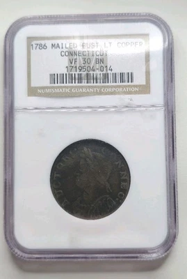 1786 Connecticut Copper - Mailed Bust Left - NGC VF30 BN - Image 1 of 4