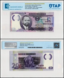 Mozambique 20 Meticais, 2011, P-149a, UNC, Polymer, Authenticated Banknote - Picture 1 of 1