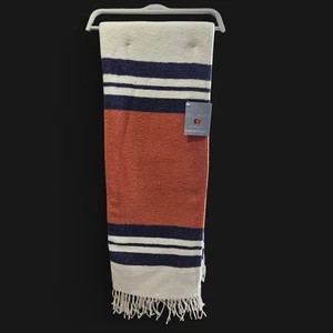 Roca Home Oversized Throw Blanket Cream Blue Brick Cotton Blend 50x67in Portugal - Picture 1 of 11