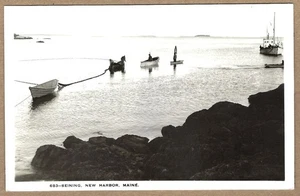 New Harbor, ME RPPC Fishermen Seining - Lorimer E. Brackett #683 - Picture 1 of 2