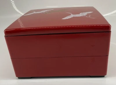 Japanese Stacked Red 2 Steps Plastic Lunch Box w/ Lid Obento Box - Image 1 of 4