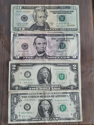 4 Bill Star Note Set $20, $5, $2, $1 Notes All Start With 0 - Image 1 of 2