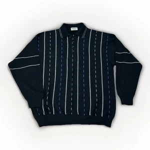 Vintage 90s Parienti L'Uomo Italy Striped Sweater Collared Mens Large Black - Bild 1 von 5