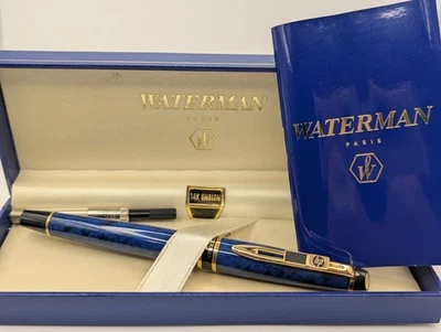 Pluma Estilográfica Waterman Expert Azul Hewlett Packard Oro 14k Emblema Parece Sin Usar Foto 1 de 4