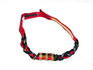Vintage 80s Ginnie Johansen Red Yellow Blue Macrame Woven Cloth Belt Adjustable - Picture 1 of 10
