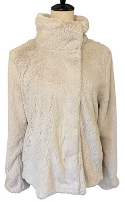 Jaqueta de lã Patagonia Pelage pele sintética forrada com zíper escondido bolsos creme feminina G - Imagem 1 de 4