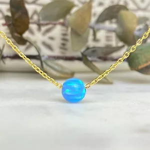 Collar de ópalo azul para mujer niña cadena sólida de plata de ley 925, blanco o azul - Imagen 1 de 11