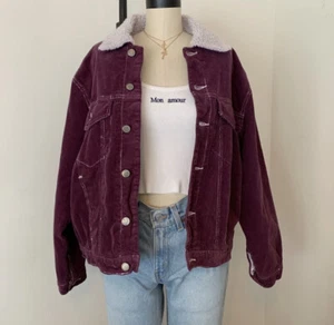 Brandy Melville Purple button up Kaylee fur corduroy jacket NWOT sz S - Picture 1 of 3