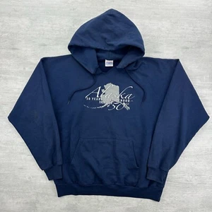 Vintage Alaska Sweatshirt Adult XL Blue Hoodie 50 Years of Statehood Frontier - Picture 1 of 6
