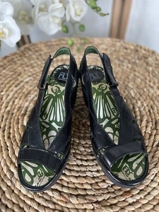 Fly London black leather wedge sandals EU 38 UK 5 - Picture 1 of 15